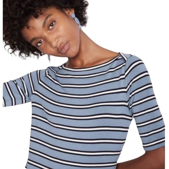 Loft Lou & Grey Blue Striped Signature Soft Boatneck Dress - Picture 2 of 10